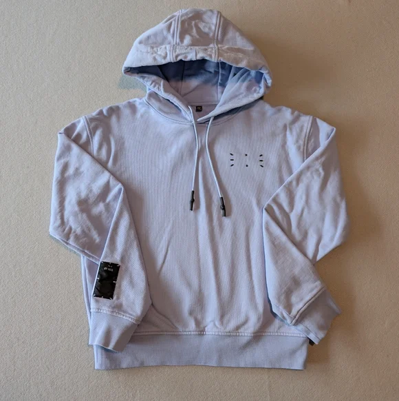 Alexander McQueen McQ Womens Cropped Hoodie Sweatshirt Light Blue Black Sz XS - Picture 4 of 13